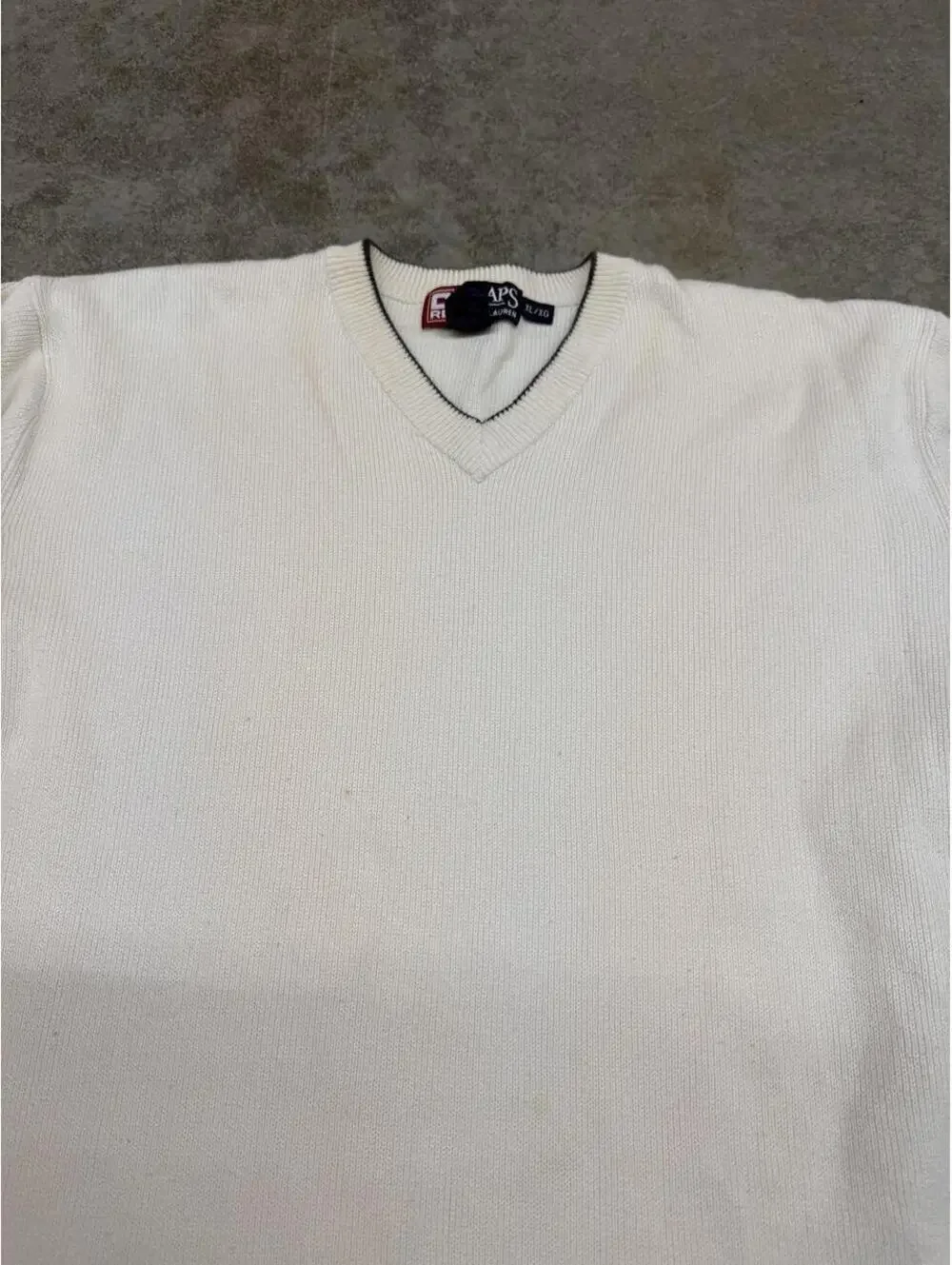 vintage chaps ralph lauren white red and grey v neck knit sweater size xl